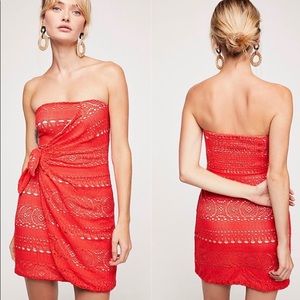 Free People Oceanside Red Knotted Mini Dress